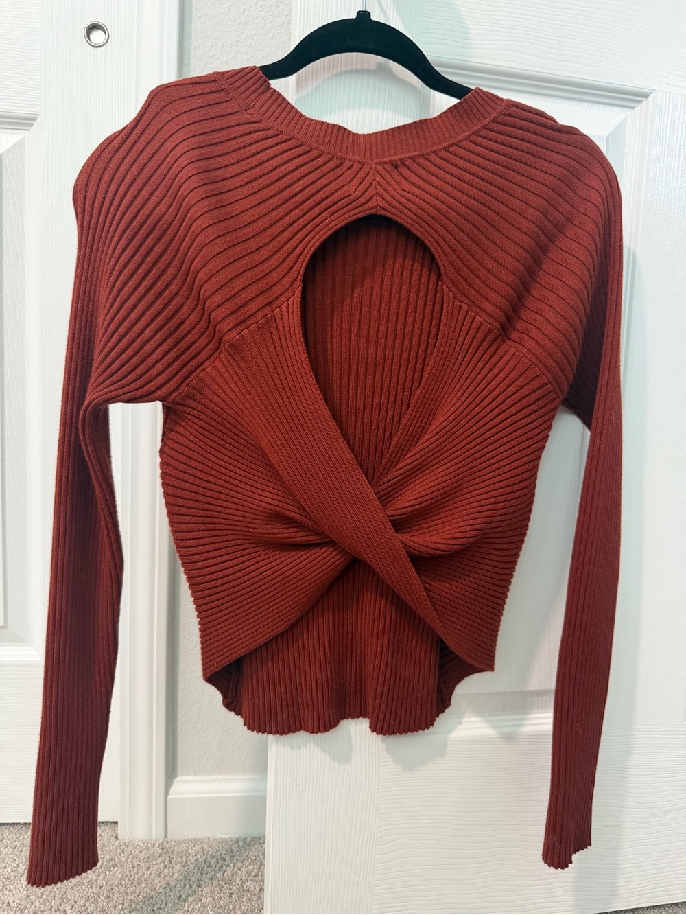 Pink Rose Ribbed Twist-Back Sweater - Rust - Picture 5 of 6